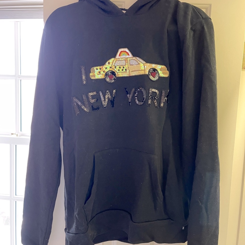 Black BOW & DRAPE I LOVE NY SWEATSHIRT. SIZE L